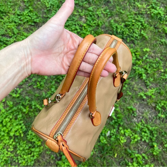 Dooney & Bourke leather barrel satchel in camel - Picture 10 of 15